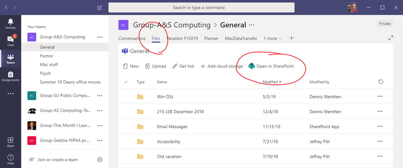 Microsoft Teams File section