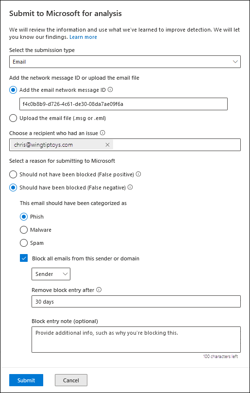 Submit to Microsoft for analysis