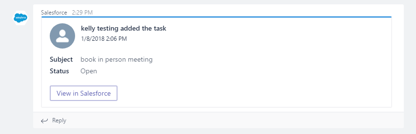 Task from Salesforce posted in Teams